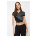 Trendyol Black Striped Fitted/Fitted Crop Polo Neck Ribbed Stretch Knitted Blouse