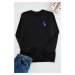 Trendyol Black Crew Neck Regular/Normal Cut Fox Patch Detailed Sweatshirt