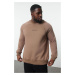 Trendyol Mink Regular/Normal Cut Raglan Sleeve Text Printed Plus Size Sweatshirt