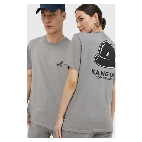 Bavlnené tričko Kangol šedá farba, s potlačou