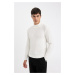 DEFACTO Men's Ecru Standard Fit Regular Cut Half Turtleneck Jacquard Knitwear Sweater