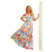 Dlouhé dámské šaty se vzorem květů a s výstřihem ve stylu model XXL model 6059209 - numoco