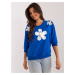 Cobalt blue women's blouse with 3/4 sleeves with flowers