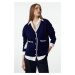 Trendyol Navy Blue Wide Cut Color Block Wide Cut Knit Cardigan