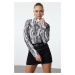 Trendyol Anthracite Printed Fitted Stand-Up Collar Long Sleeve Sweater/Textured Knitted Blouse