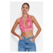 Trendyol Pink Printed Barter Fitted Super Crop Stretch Knit Blouse