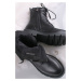 Čierne kožené členkové šnurovacie topánky 2-25702
