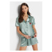Trendyol Mint Embroidered Satin Shirt-Short Woven Pajamas Set