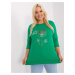 Green women's blouse of larger size with 3/4 sleeves