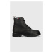 Členkové topánky Tommy Jeans Tommy Jeans Lace Up Flat Boot dámske, čierna farba, na plochom podp