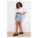 Trendyol Curve Light Blue Pocket and Leg Tassel Detailed Mini Denim Shorts