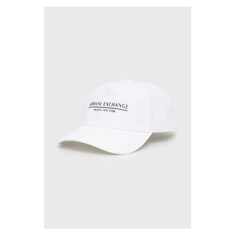Bavlnená čiapka Armani Exchange biela farba, s potlačou