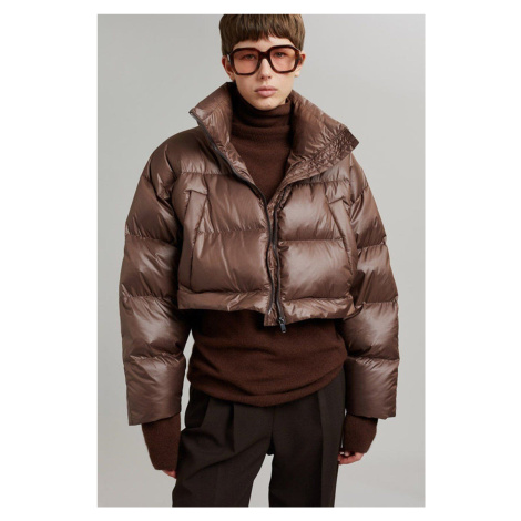 Madmext Brown Zipper Detail Shortable Puffer Coat