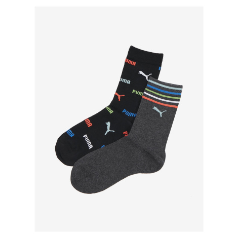Set of two pairs of girls' socks in dark gray and black Puma - unisex