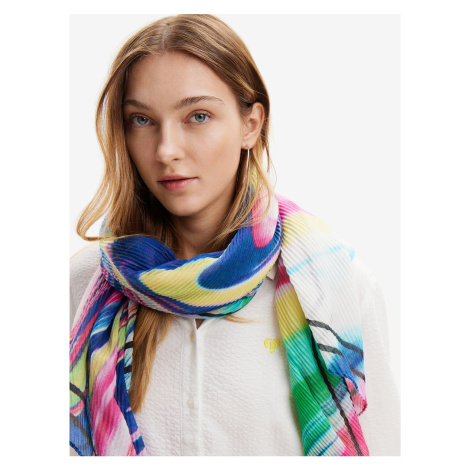 Women's Pink and Blue Patterned Scarf Desigual Powercolor Rectangle - Women
