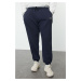 Trendyol Plus Size Navy Blue Oversize/Wide Cut Pocket Labeled Sweatpants