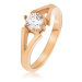 Oceľový prsteň zlatej farby, rozvetvujúce sa ramená, číry kamienok - Veľkosť: 52 mm