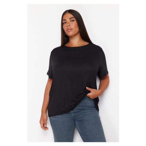 Trendyol Curve Black Basic Crew Neck Knitted Modal Fabric T-Shirt