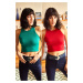 Olalook Women's Green Red Rambo 2-Piece Lycra Knitted Crop Blouse