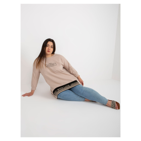 Beige tunic of larger size in cotton sweatshirt