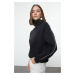 Trendyol Black Shepherd Stitched Oversize/Wide Fit Stand Collar Knitted Sweatshirt