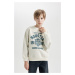 DEFACTO Boy's Crew Neck Printed Sweatshirt