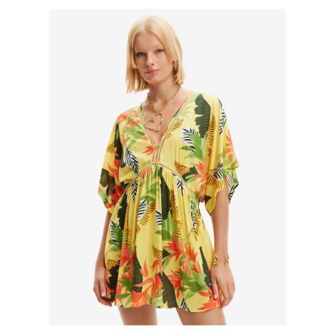 Women's Yellow Floral Beach Dress Desigual Top Tropical Party - Women