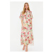 Trendyol Ecru Floral Chiffon Evening Dress