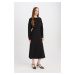 DEFACTO Relax Fit Crew Neck Crepe Long Sleeve Maxi Black Dress