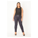 Şans Women's Plus Size Navy Blue Checkered Trousers with Belt and Accessory