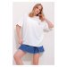 Trend Alaçatı Stili Women's White Crew Neck Two Thread Mom Embroidered T-Shirt