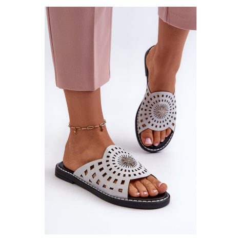 Shiny women's flat slippers with silver embellishment Ebirena
