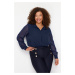 Trendyol Curve Navy Blue Long Sleeve Buttoned Chiffon Woven Plus Size Shirt