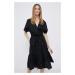 Ľanové šaty Lauren Ralph Lauren čierna farba, mini, áčkový strih