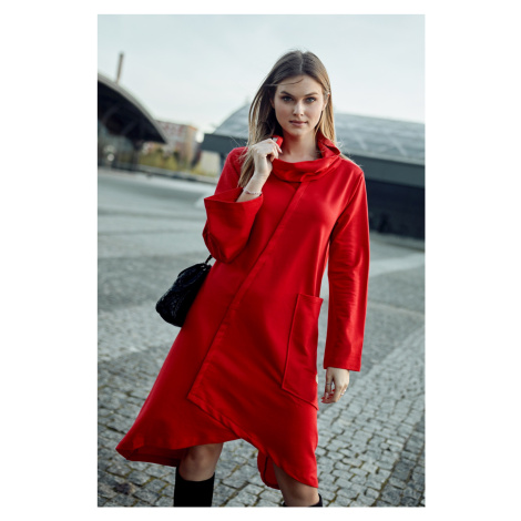 Trapezoidal red dress with a wide turtleneck FASARDI