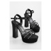 Shoeberry Women's Mersea Black Satin Stone Platform Heeled Shoes