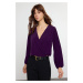 Trendyol Dark Purple Slim Double Breasted Collar Stretchy Knitted Blouse