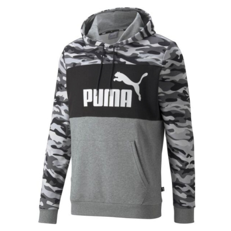Puma ESS+ CAMO HOODIE TR Pánska športová mikina, sivá, veľkosť