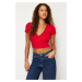 Trendyol Red Fitted/Situated Double Breasted Neck Crop Viscose Stretch Knit Blouse