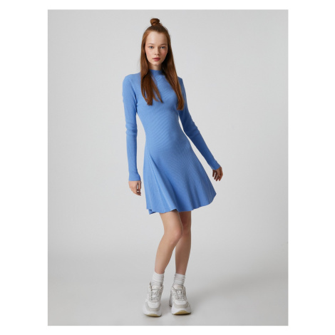 Koton Knitwear Dress with Long Sleeves, Standing Collar, Ribbed