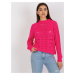 Fluo pink openwork oversize sweater with round neckline