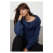 Trendyol Indigo Wide Pattern Soft Texture Cowl Neck Knitwear Sweater