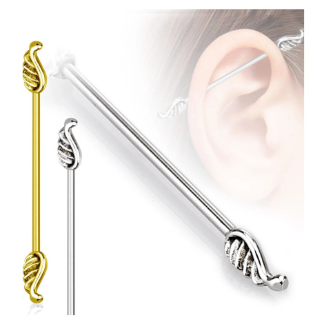 Piercing do ucha z chirurgickej ocele - dlhšia činka ukončená krídlami, 1,6 mm - Farba piercing: