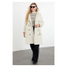 Trendyol Curve Beige Regular Fit Belt Detailed Wool Blend Coat