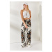 Olalook Mink Stone Waist Elastic Waist, Pocket Patterned Palazzo Pants