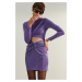 Trendyol fialové večerné šaty s trblietavým výrezom / detailom okna