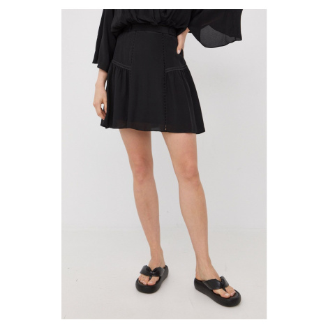 Hodvábna sukňa The Kooples čierna farba, mini, áčkový strih
