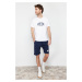 Trendyol Navy Blue Printed Regular Fit Knitted Shorts Pajamas Set