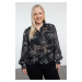 Trendyol Curve Black-White Floral Sleeveless Transparent Woven Plus Size Shirt