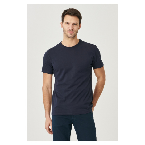 AC&Co / Altınyıldız Classics pánska námornícka modrá 100% bavlna slim fit tričko s krátkym rukáv